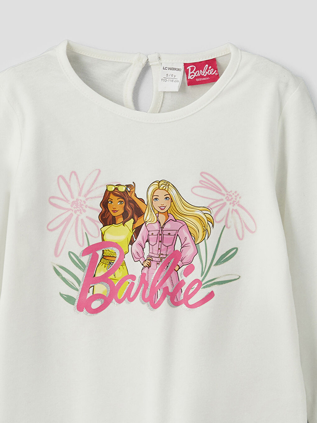 Ekru Barbie Baskılı Kız Çocuk Tişört-1