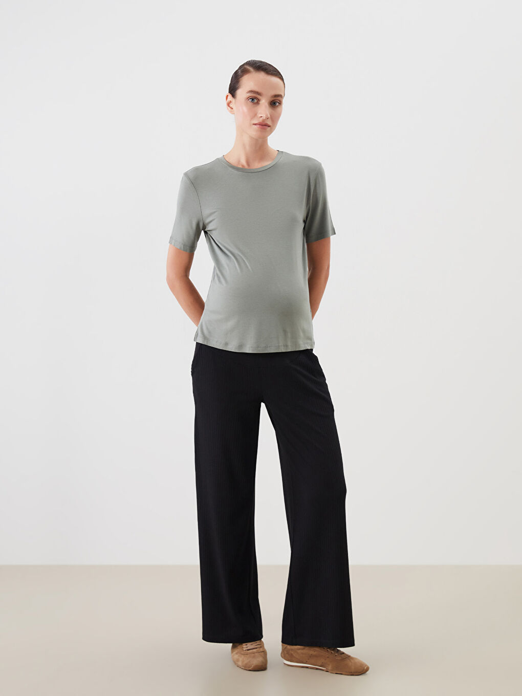 LCWAIKIKI Maternity Belly Panel Textured Maternity Trousers -S5KQ37Z8-CVL