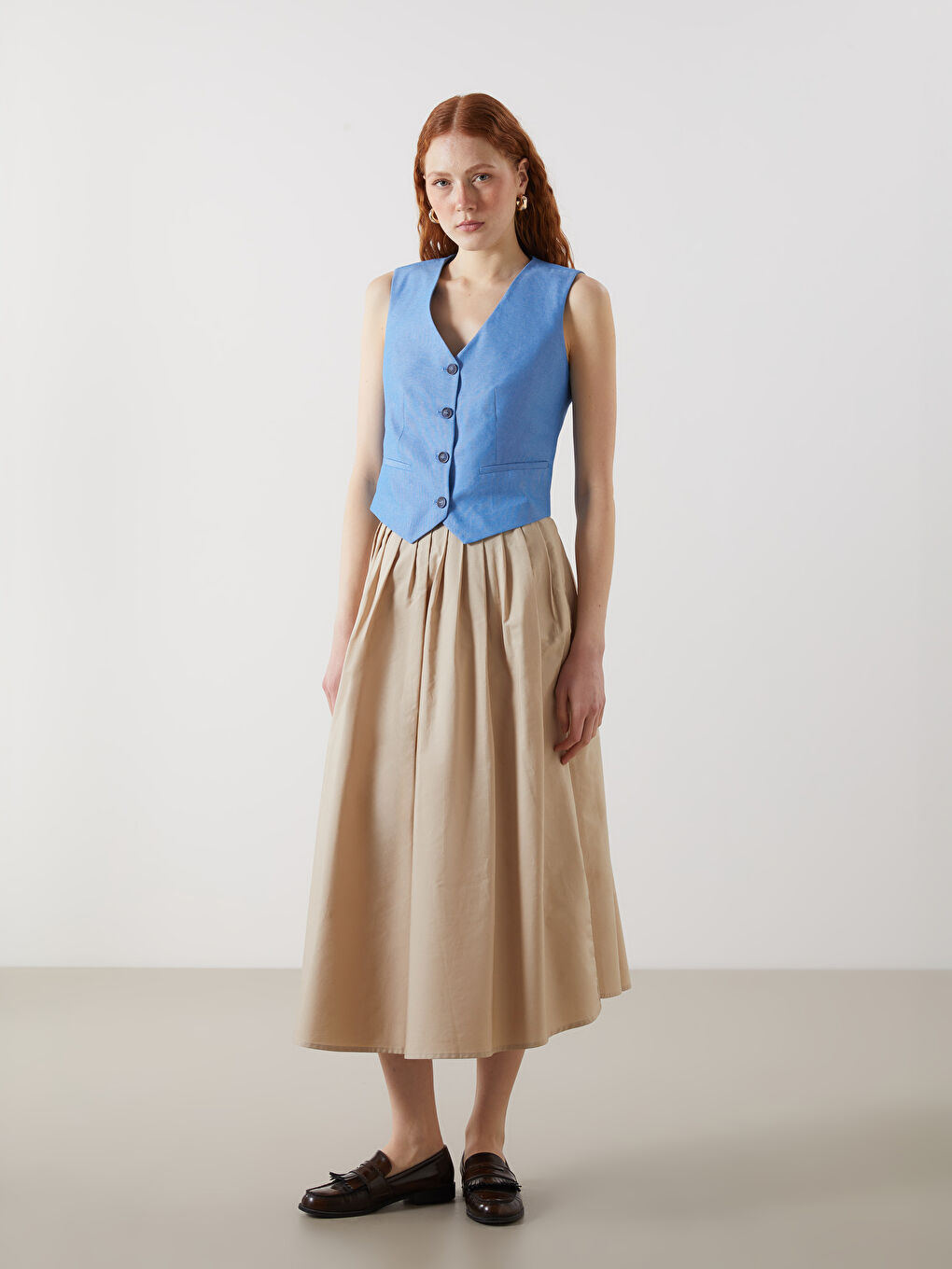 Elasticated Waist Satin Women's Pleated Skirt -S5KQ45Z8-FGP