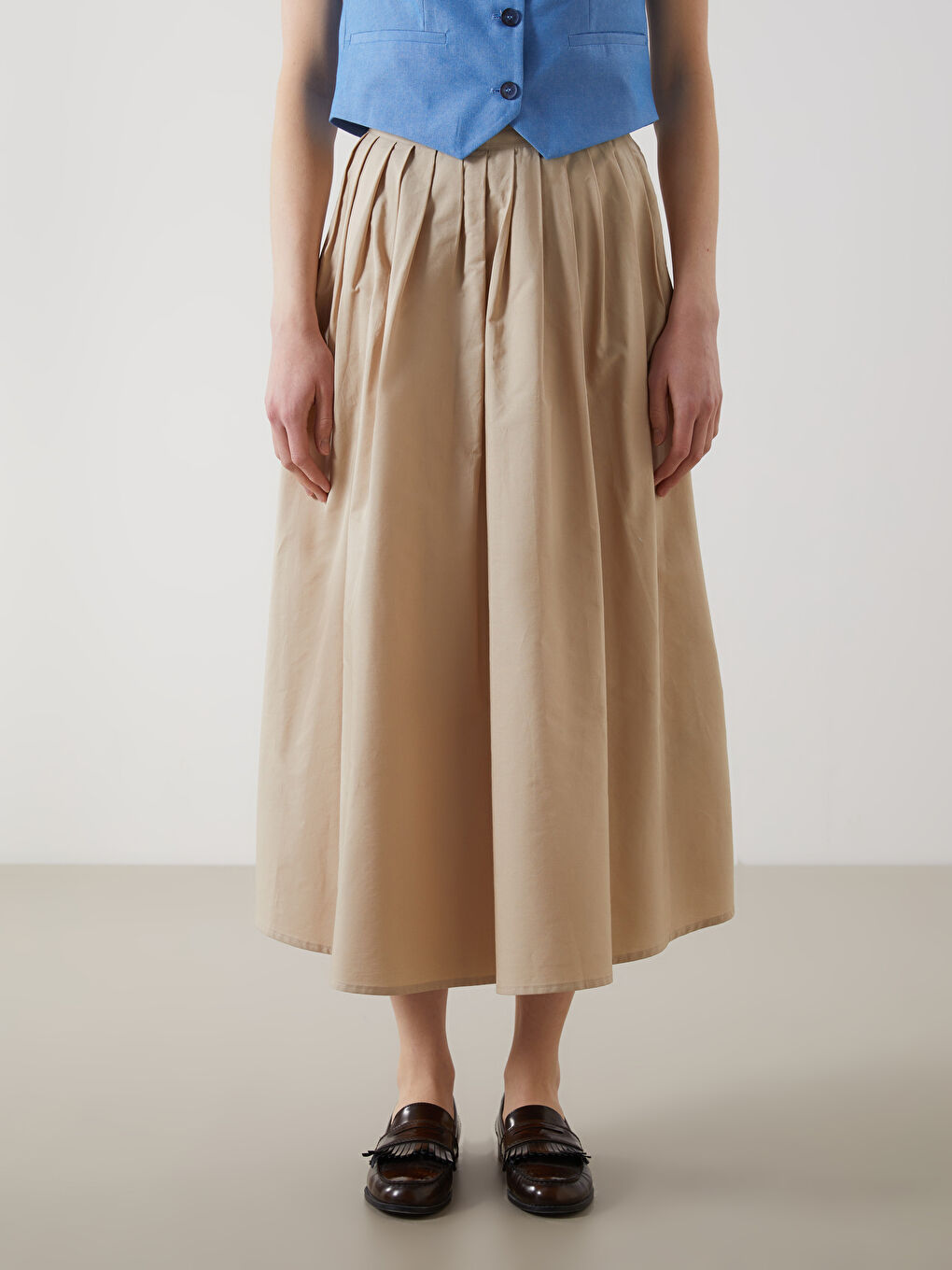Elasticated Waist Satin Women's Pleated Skirt -S5KQ45Z8-FGP