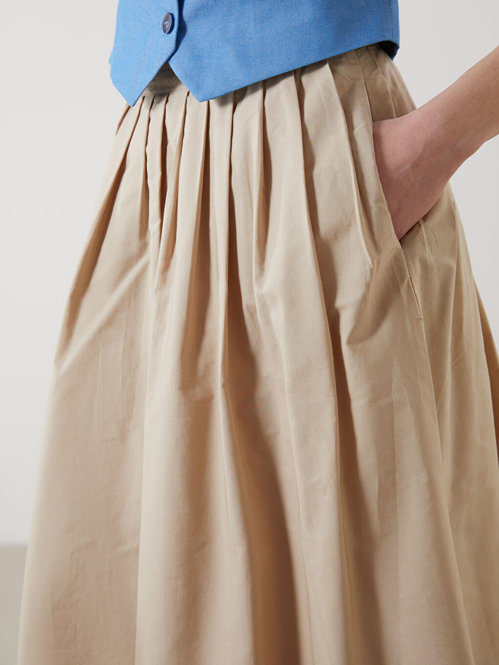 Elasticated Waist Satin Women's Pleated Skirt -S5KQ45Z8-FGP