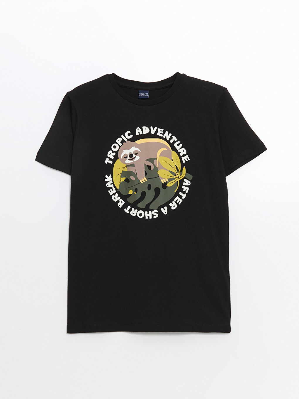 Siyah Bisiklet Yaka Baskılı Erkek Çocuk Tişört