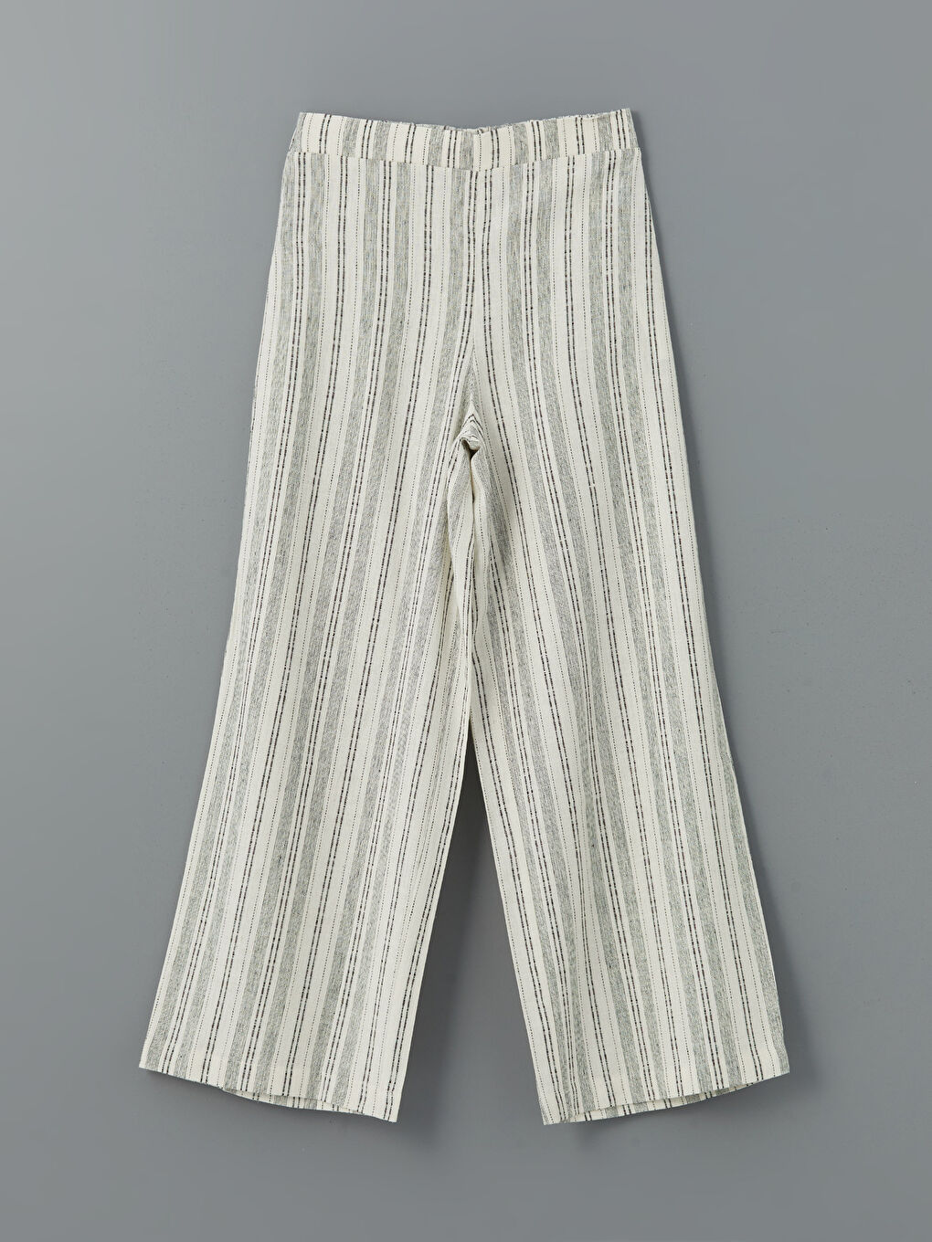 Siyah Beli Lastikli Çizgili Keten Karışımlı Kadın Pantolon-4