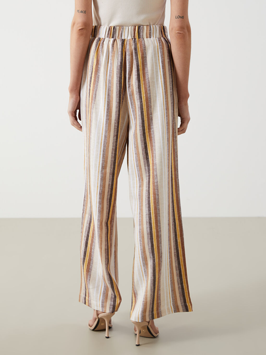 Elastic Waist Striped Linen Blend Women's Trousers -S5KQ81Z8-LEW