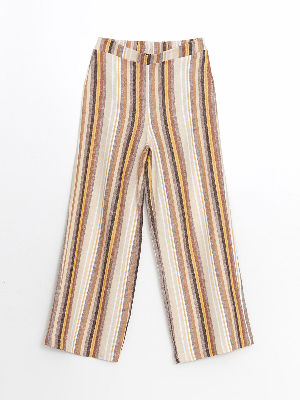 Elastic Waist Striped Linen Blend Women's Trousers -S5KQ81Z8-LEW