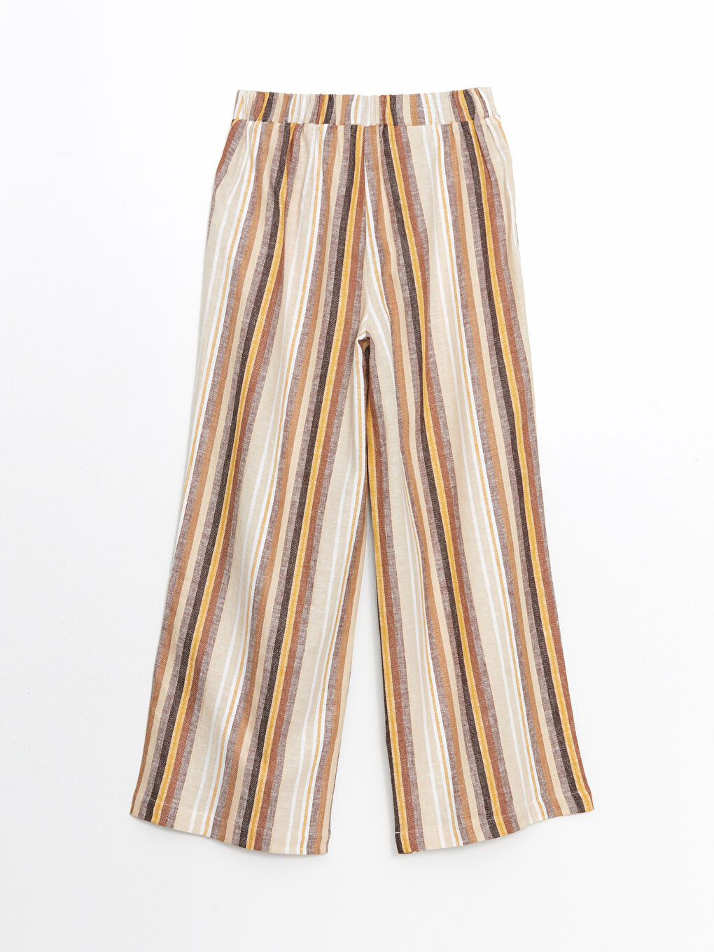 Elastic Waist Striped Linen Blend Women's Trousers -S5KQ81Z8-LEW