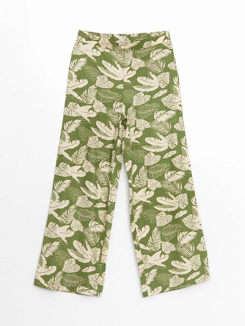 Yeşil Beli Lastikli Çiçekli Keten Karışımlı Kadın Pantolon-4