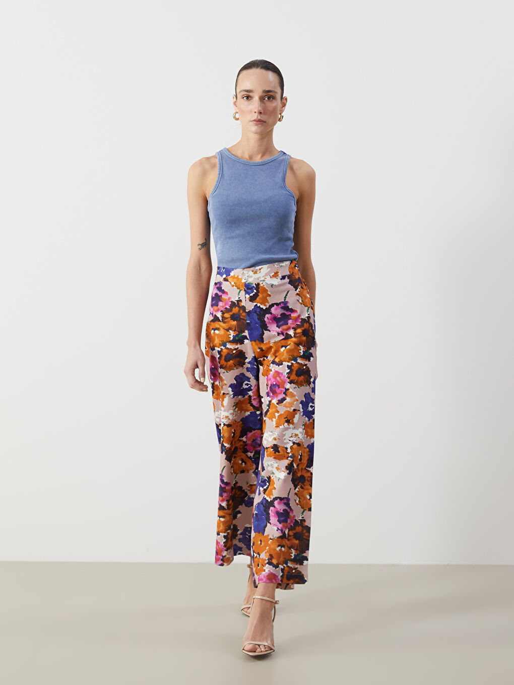 Women's Elastic Waist Floral Linen Blend Trousers -S5KQ81Z8-LT4
