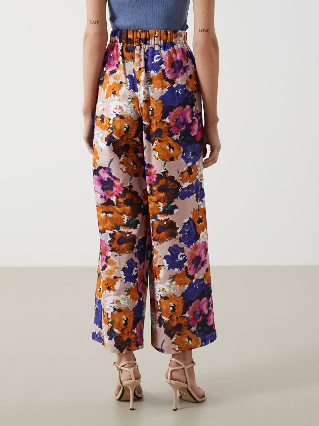 Women's Elastic Waist Floral Linen Blend Trousers -S5KQ81Z8-LT4