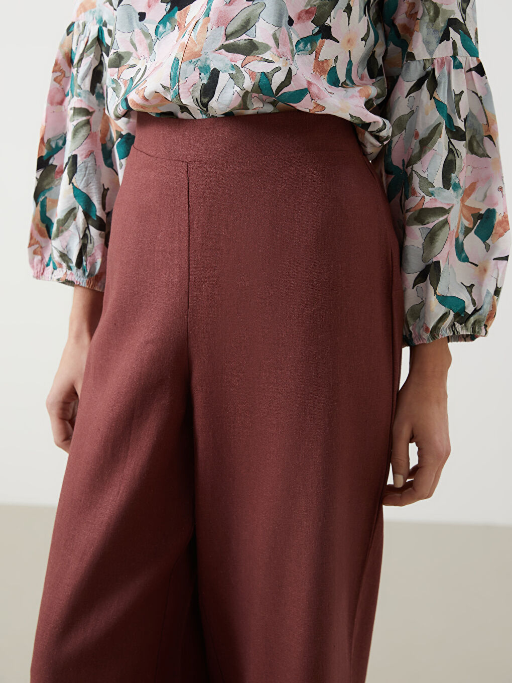 Women's Elastic Waist Linen Blend Trousers -S5KQ81Z8-YZU