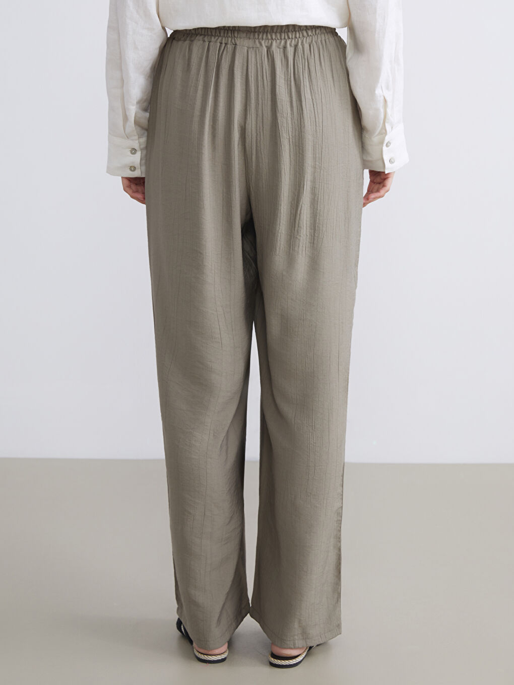 Elasticated Waist Textured Wide Leg Women's Trousers-3