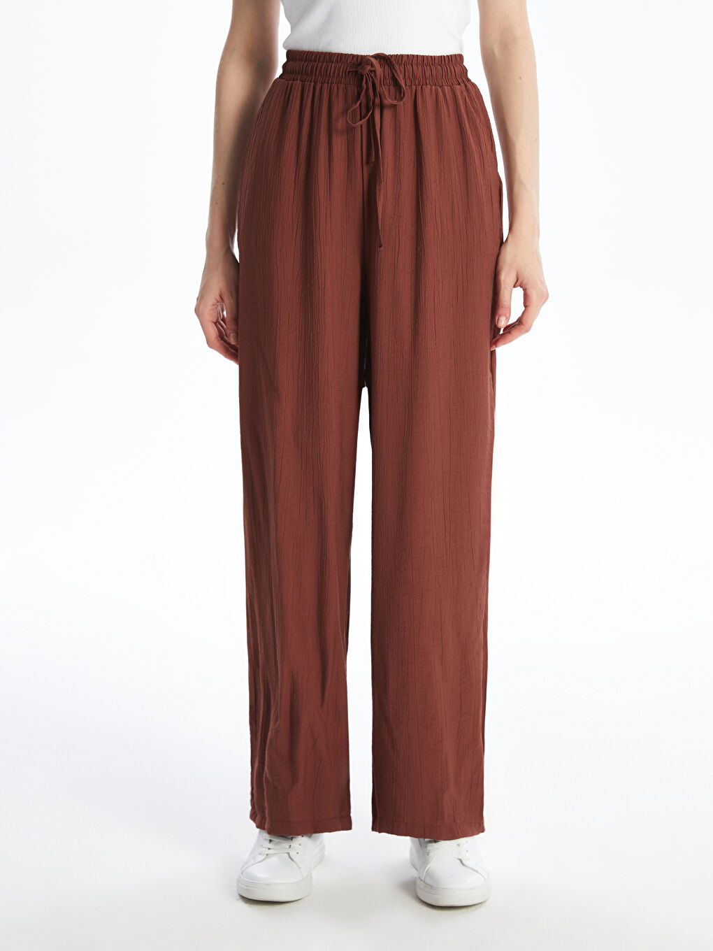 LCWAIKIKI Classic Elasticated Waist Textured Wide Leg Women's Trousers -S5KQ96Z8-HFD