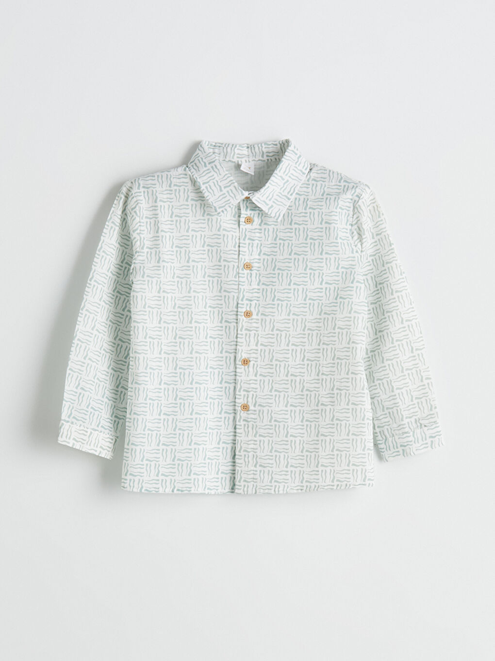 Ekru Baskılı Pamuklu Erkek Bebek Gömlek