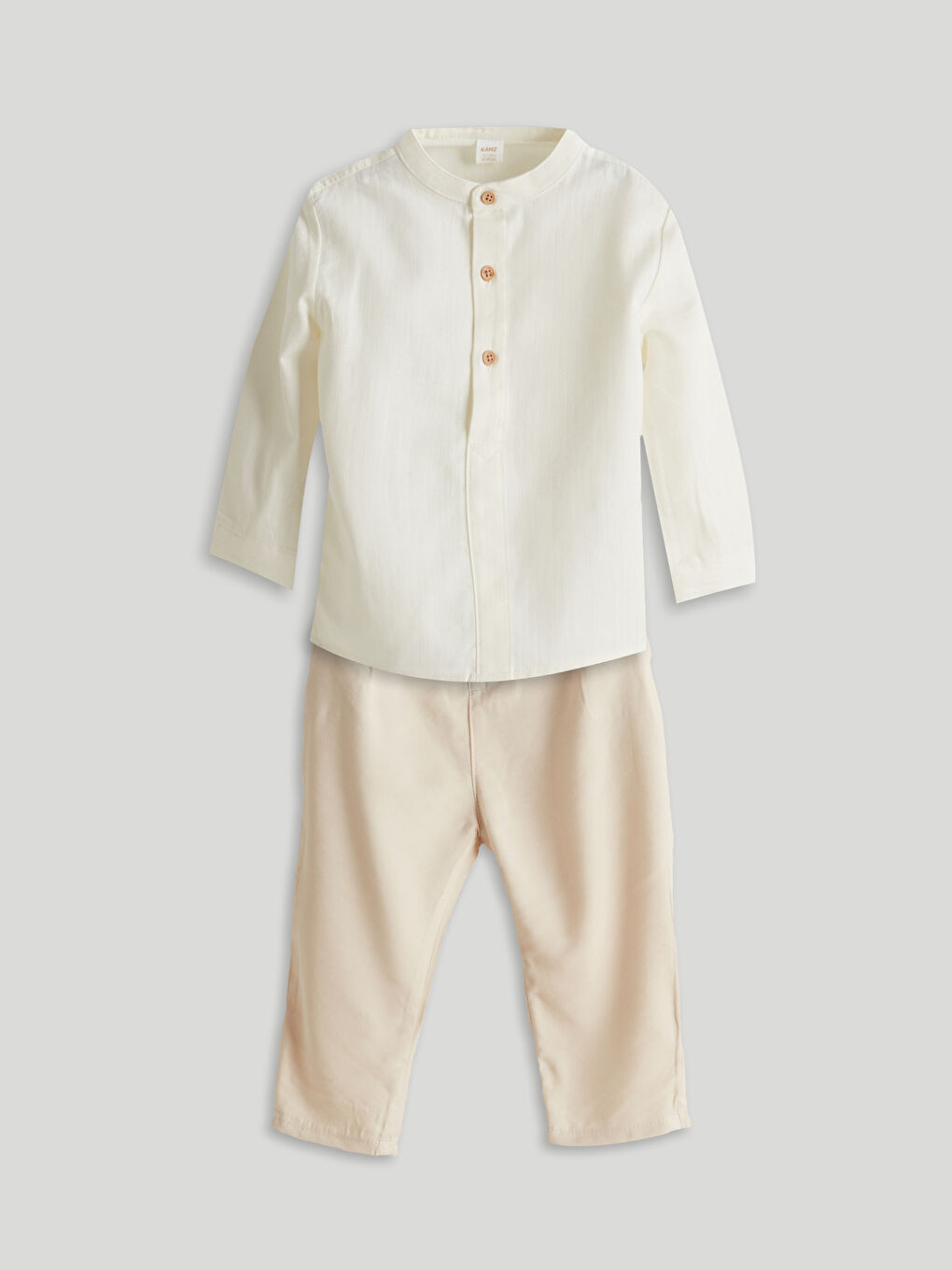 Ekru Keten Karışımlı Erkek Bebek Gömlek-1