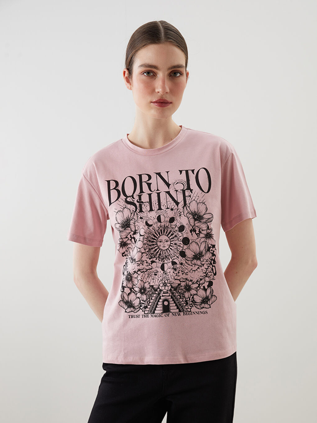 Crew Neck Printed Women's T-shirt -S5KR10Z8-FHR