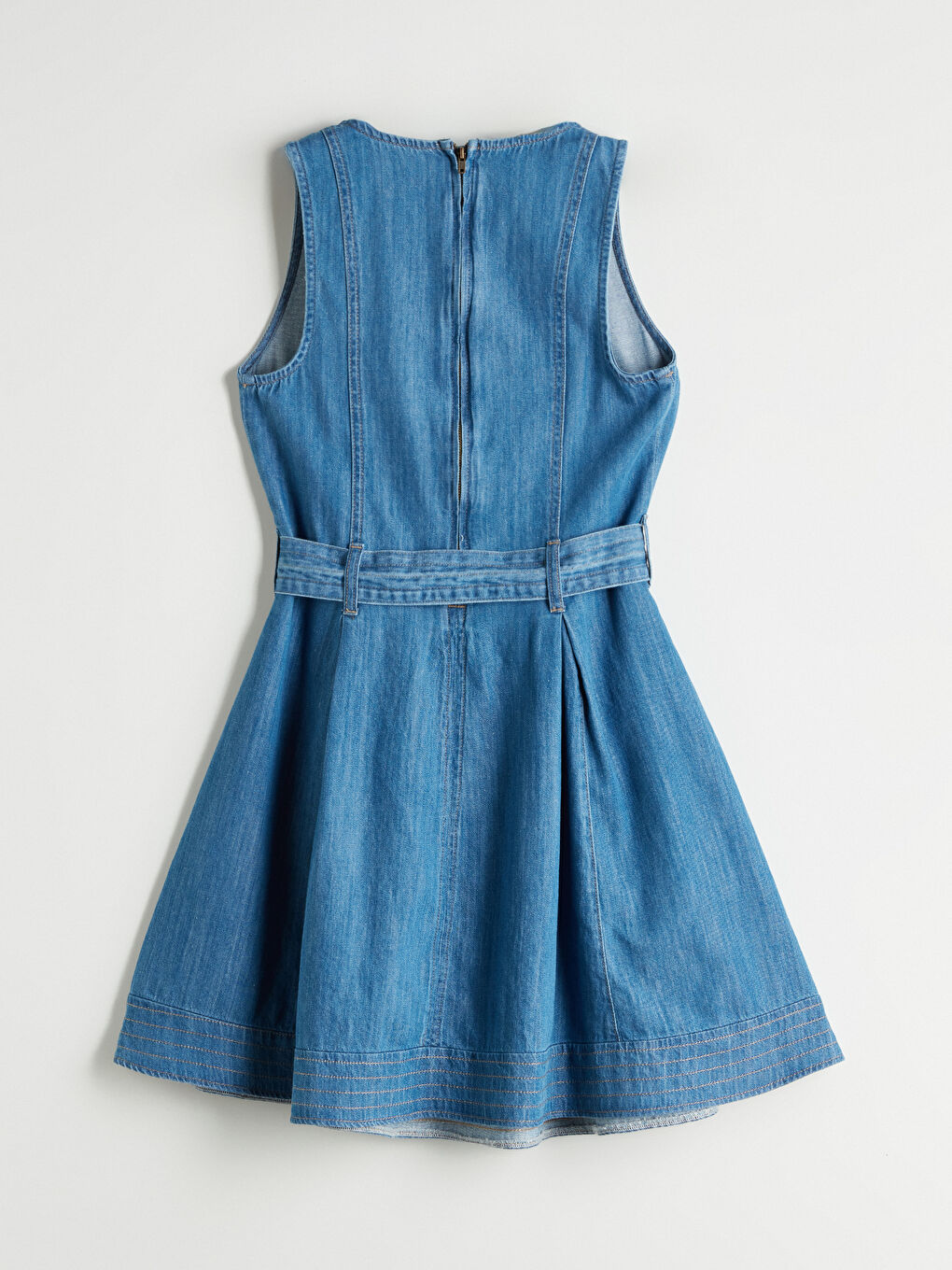 İndigo Bisiklet Yaka Belden Oturtmalı Mini Jean Elbise-5