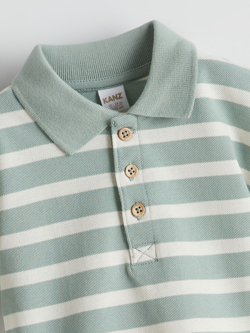 Yeşil Erkek Bebek Çizgili  Polo Yaka Tişört-2