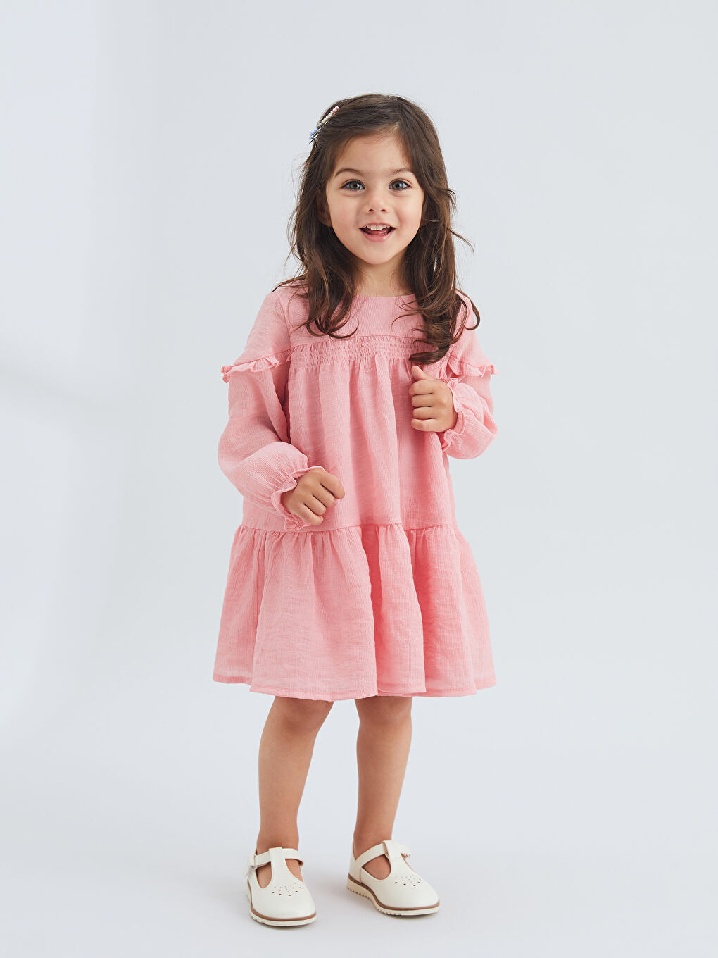 LCW baby Crew Neck Ruffle Detail Baby Girls' Dress -S5KR44Z1