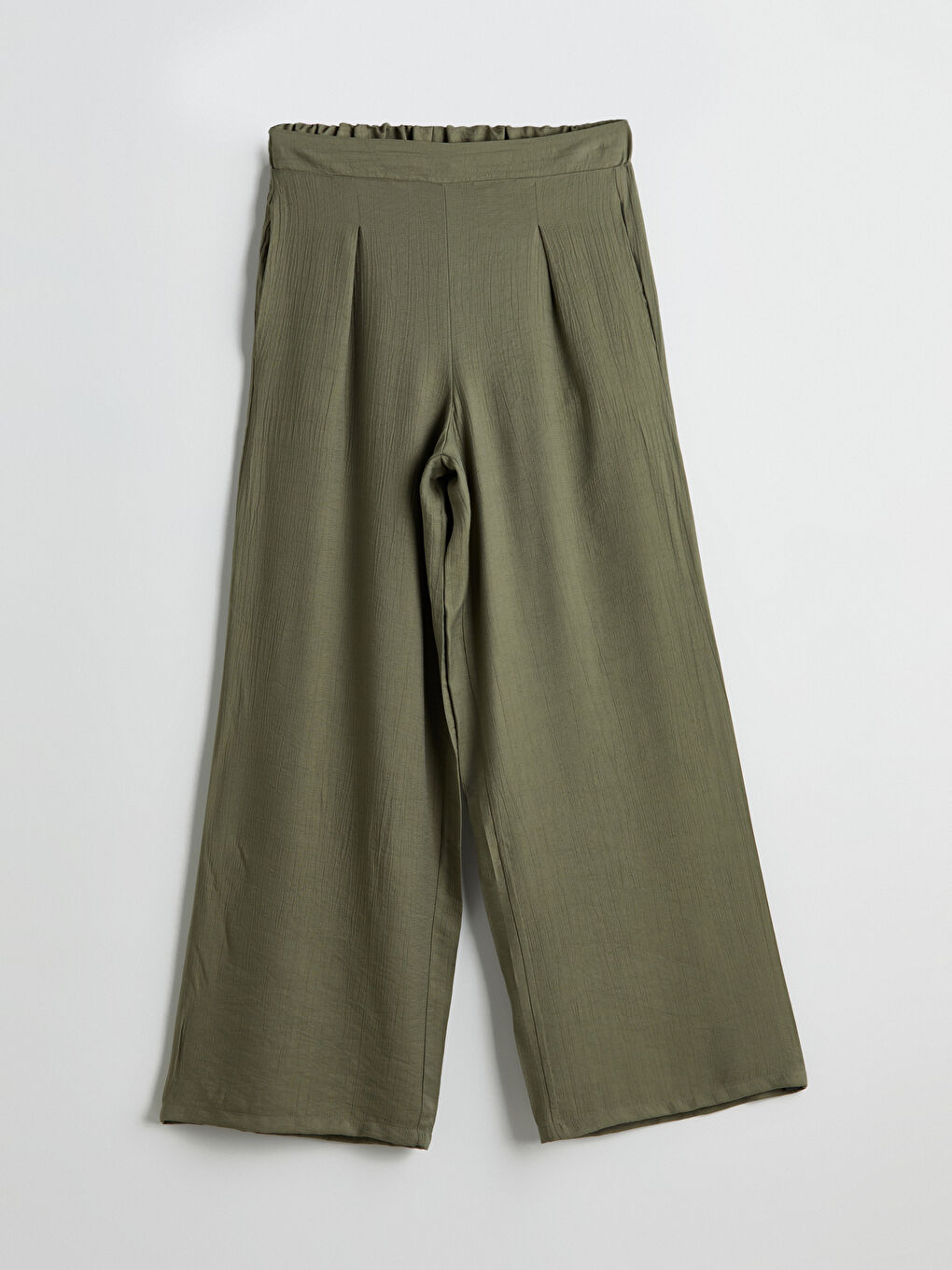 Haki Beli Lastikli Dokulu Kadın Pantolon-4