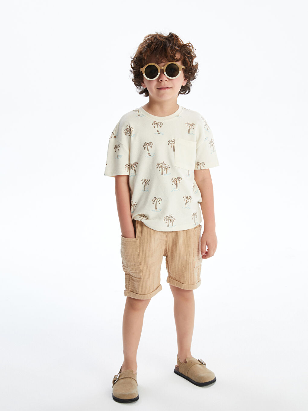 LCW Kids Bej Beli Lastikli Basic Müslin Erkek Çocuk Şort