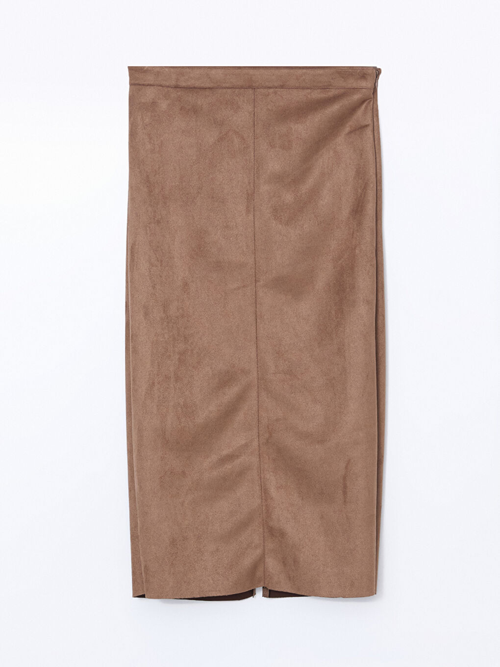 Kahverengi Beli Fermuarlı Süet Kadın Etek-4