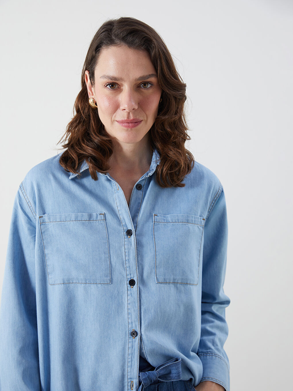 Collared Neck Women's Denim Tunic-1