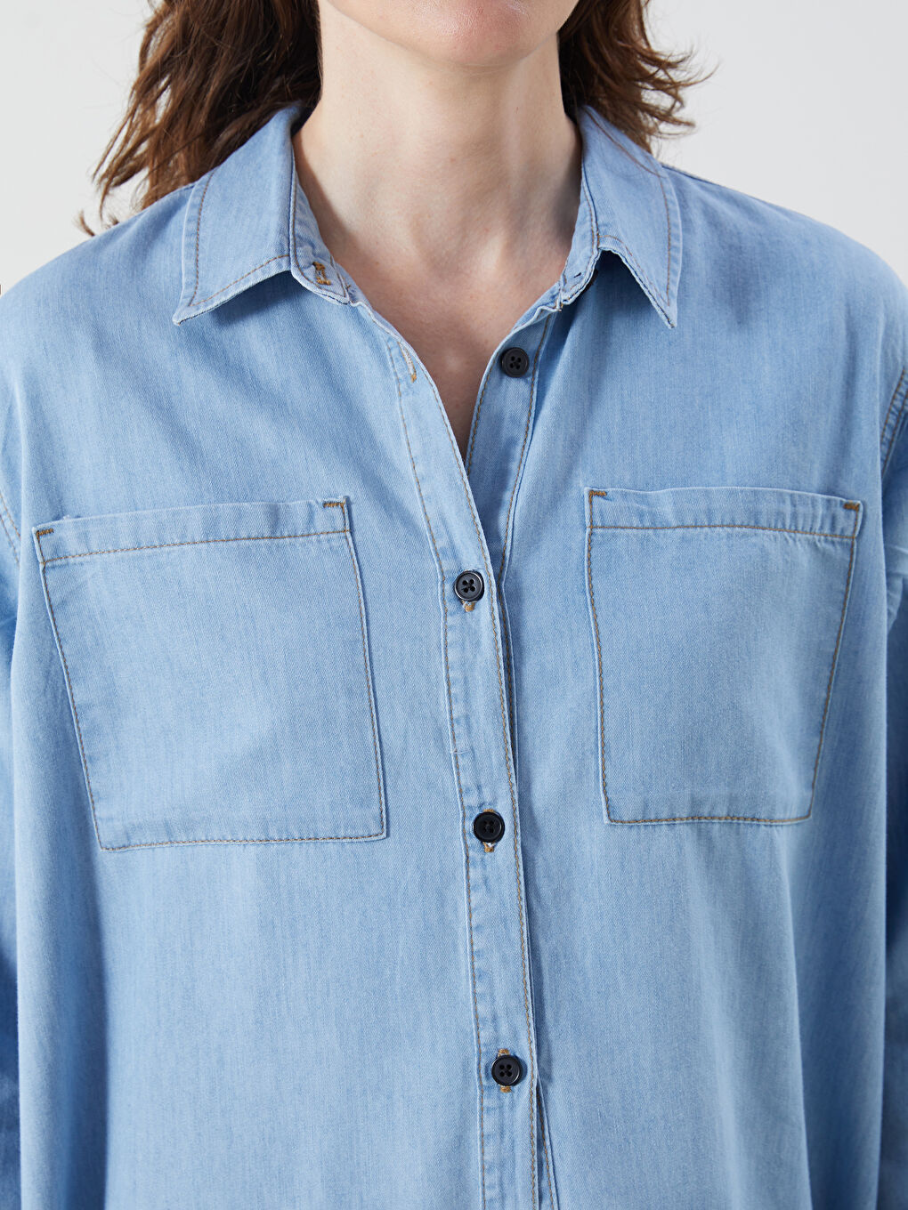 Collared Neck Women's Denim Tunic-2