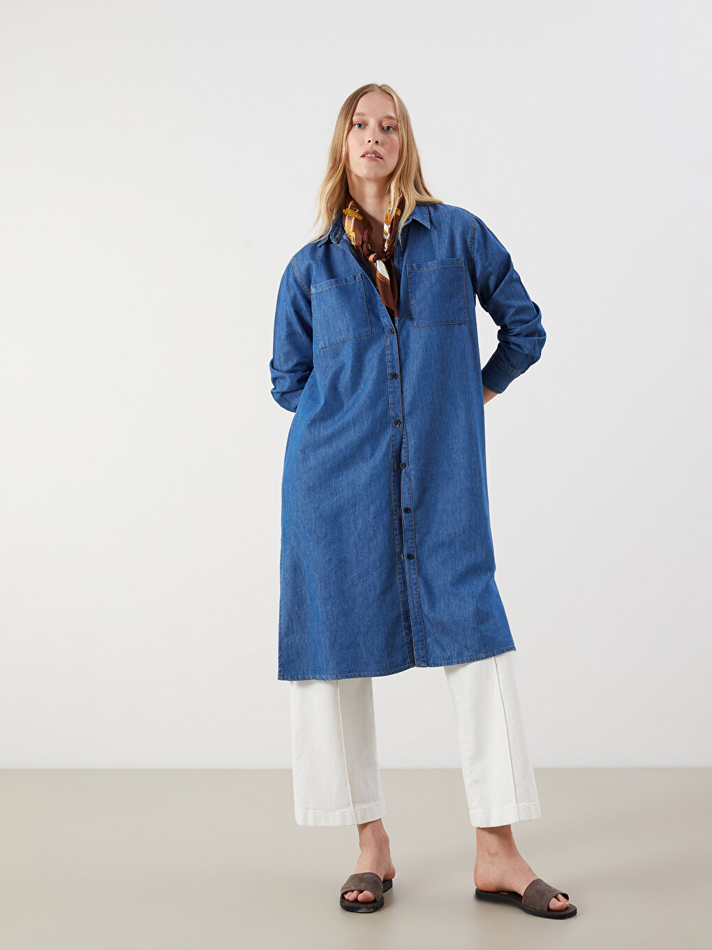 Tunique en jean à col pour Femmes-1