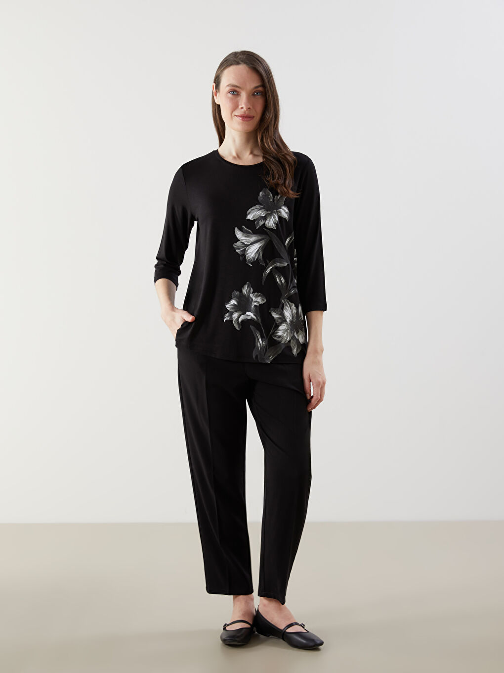 LCW Grace Crew Neck Floral Women's T-Shirt -W54385Z8-CVL