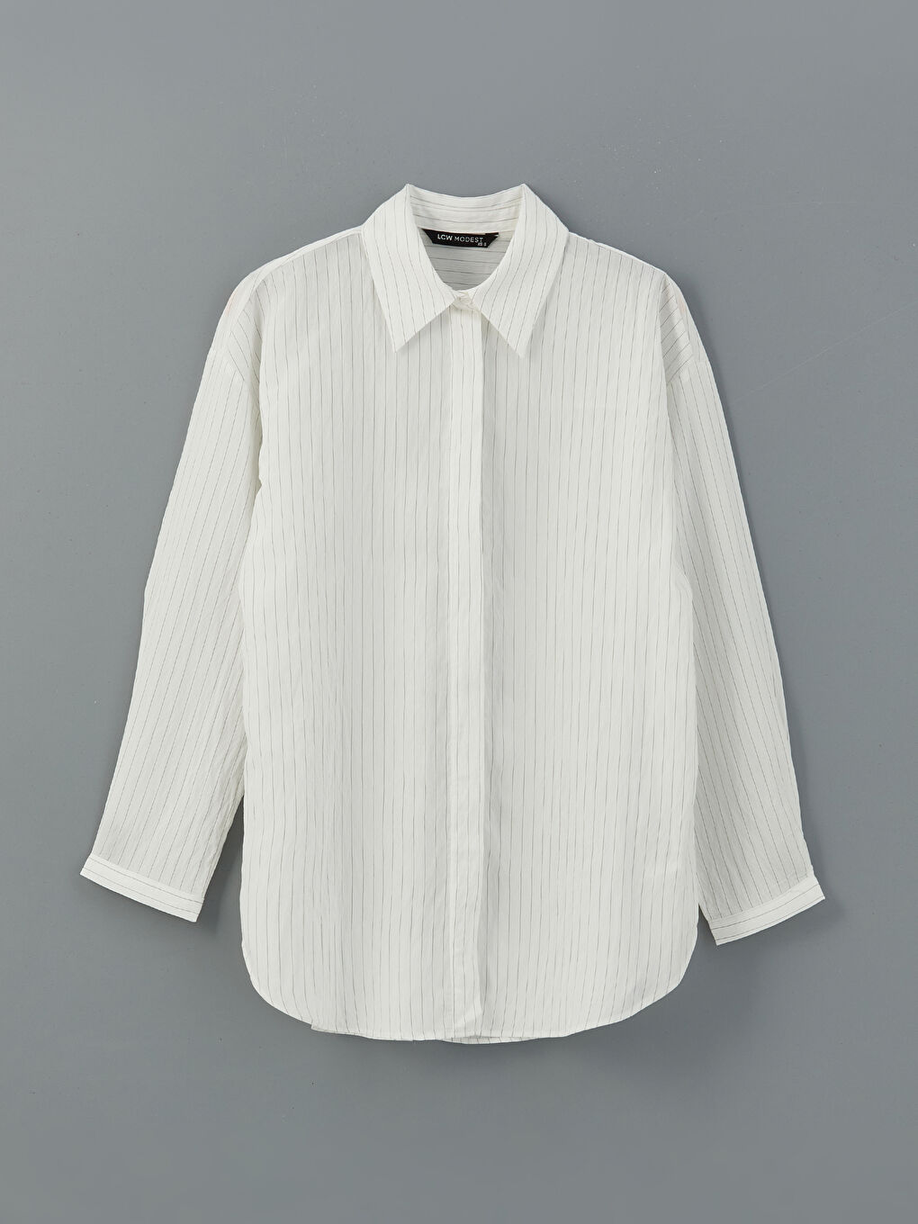 LCW Modest Ekru Çizgili Oversize Kadın Gömlek Tunik - 4
