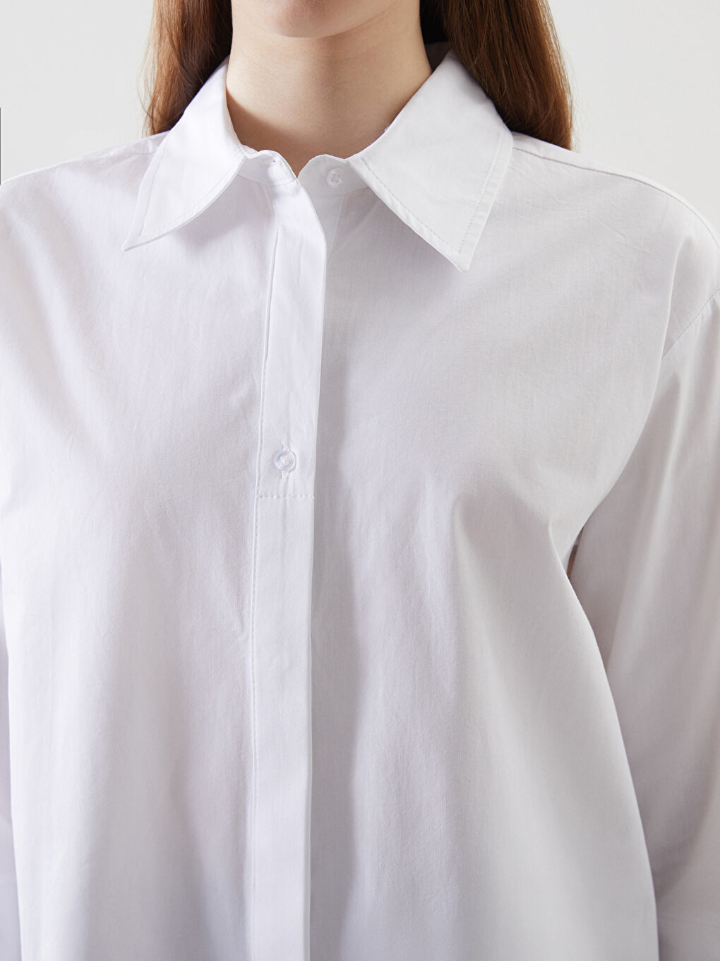 Beyaz Düz Poplin Kadın Gömlek Tunik-2