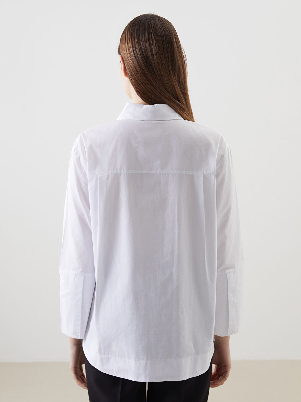 Beyaz Düz Poplin Kadın Gömlek Tunik-3
