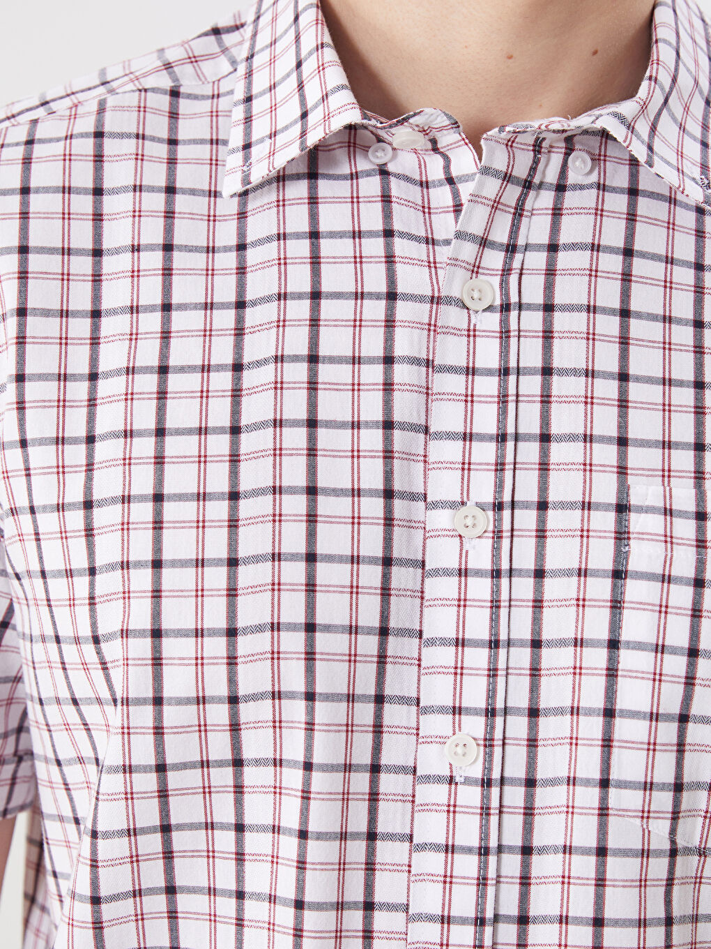 Kırmızı Regular Fit Kısa Kollu Ekose Poplin Erkek Gömlek-2