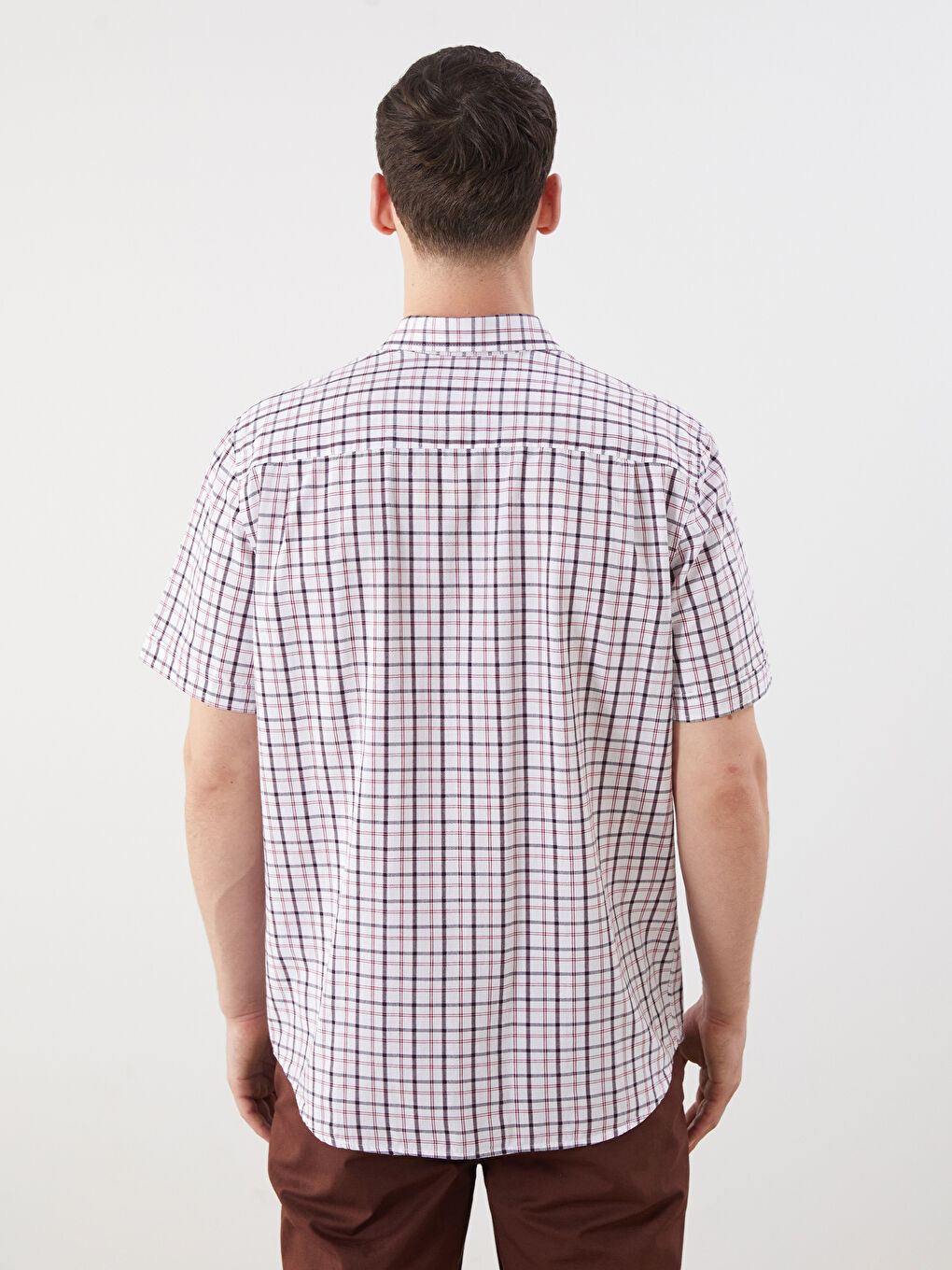 Kırmızı Regular Fit Kısa Kollu Ekose Poplin Erkek Gömlek-3