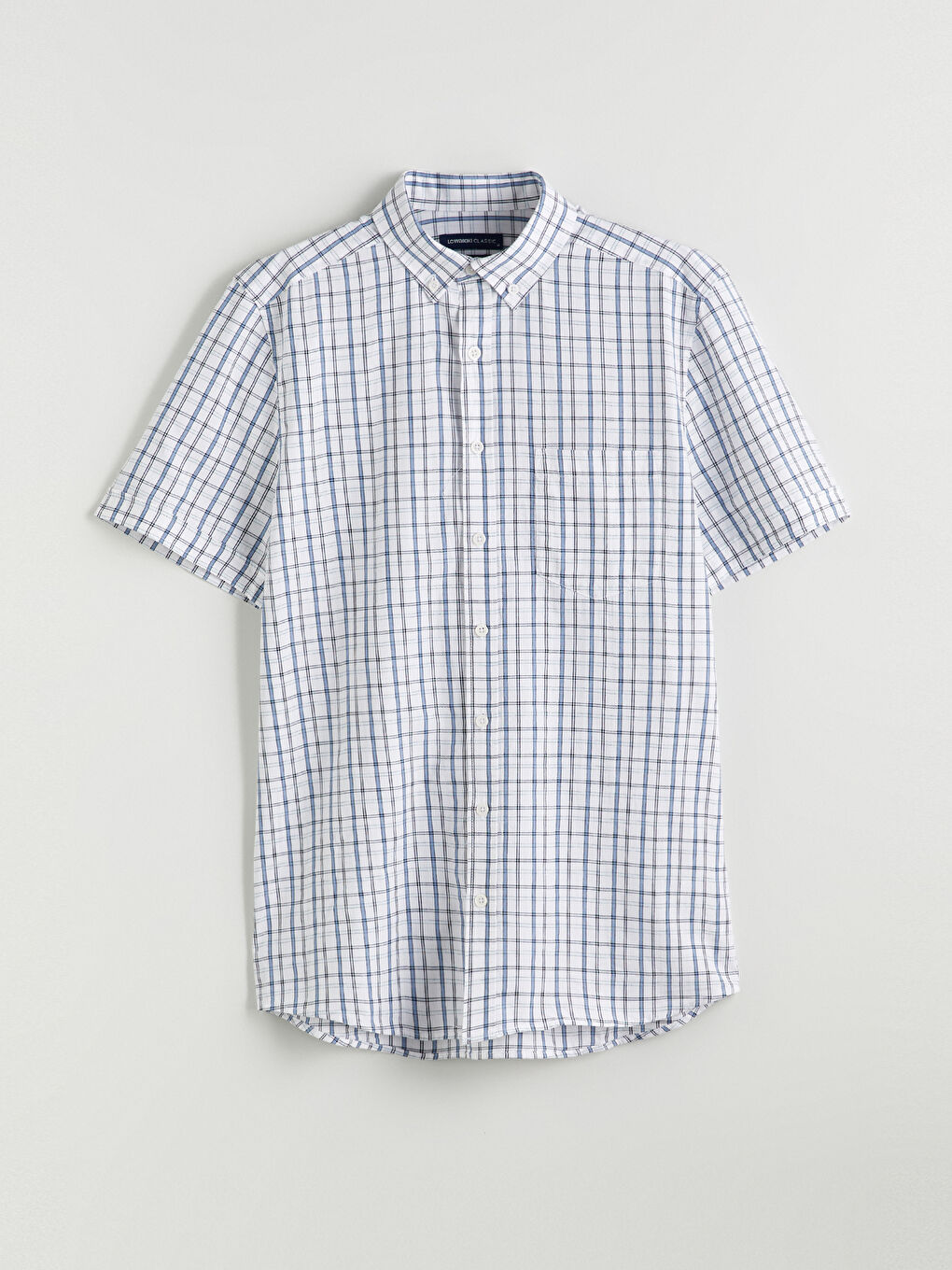 Beyaz Regular Fit Kısa Kollu Ekose Poplin Erkek Gömlek-8