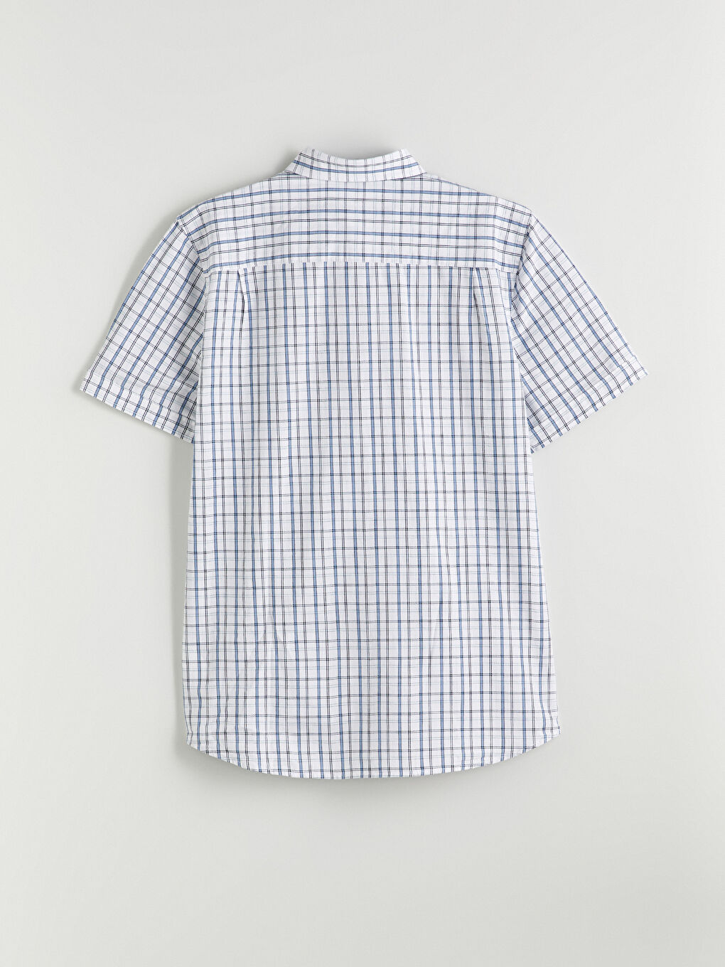 Beyaz Regular Fit Kısa Kollu Ekose Poplin Erkek Gömlek-9