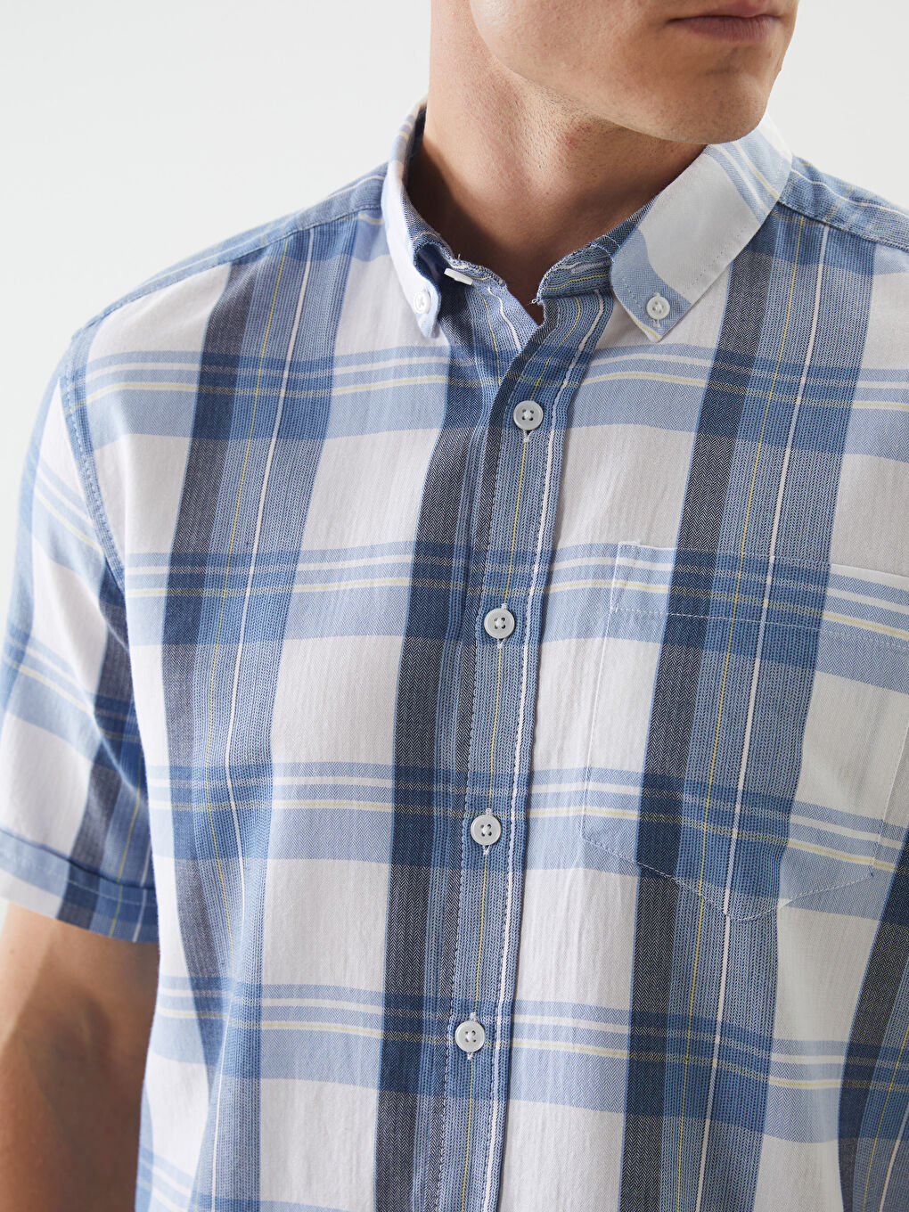 Mavi Regular Fit Kısa Kollu Ekose Gabardin Erkek Gömlek-2