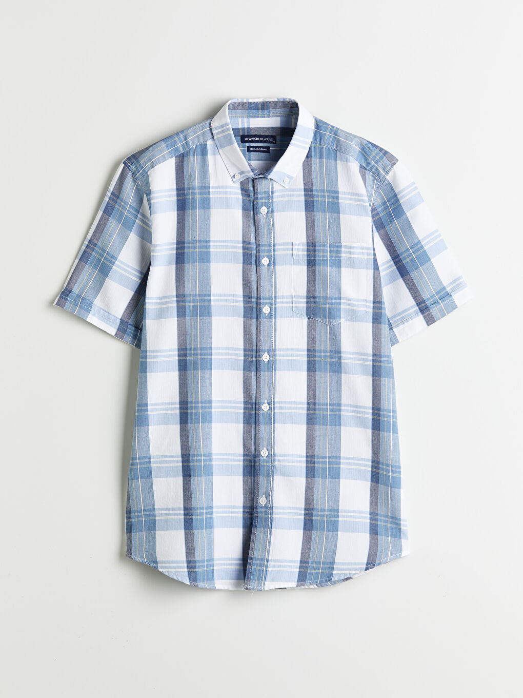 Mavi Regular Fit Kısa Kollu Ekose Gabardin Erkek Gömlek-4