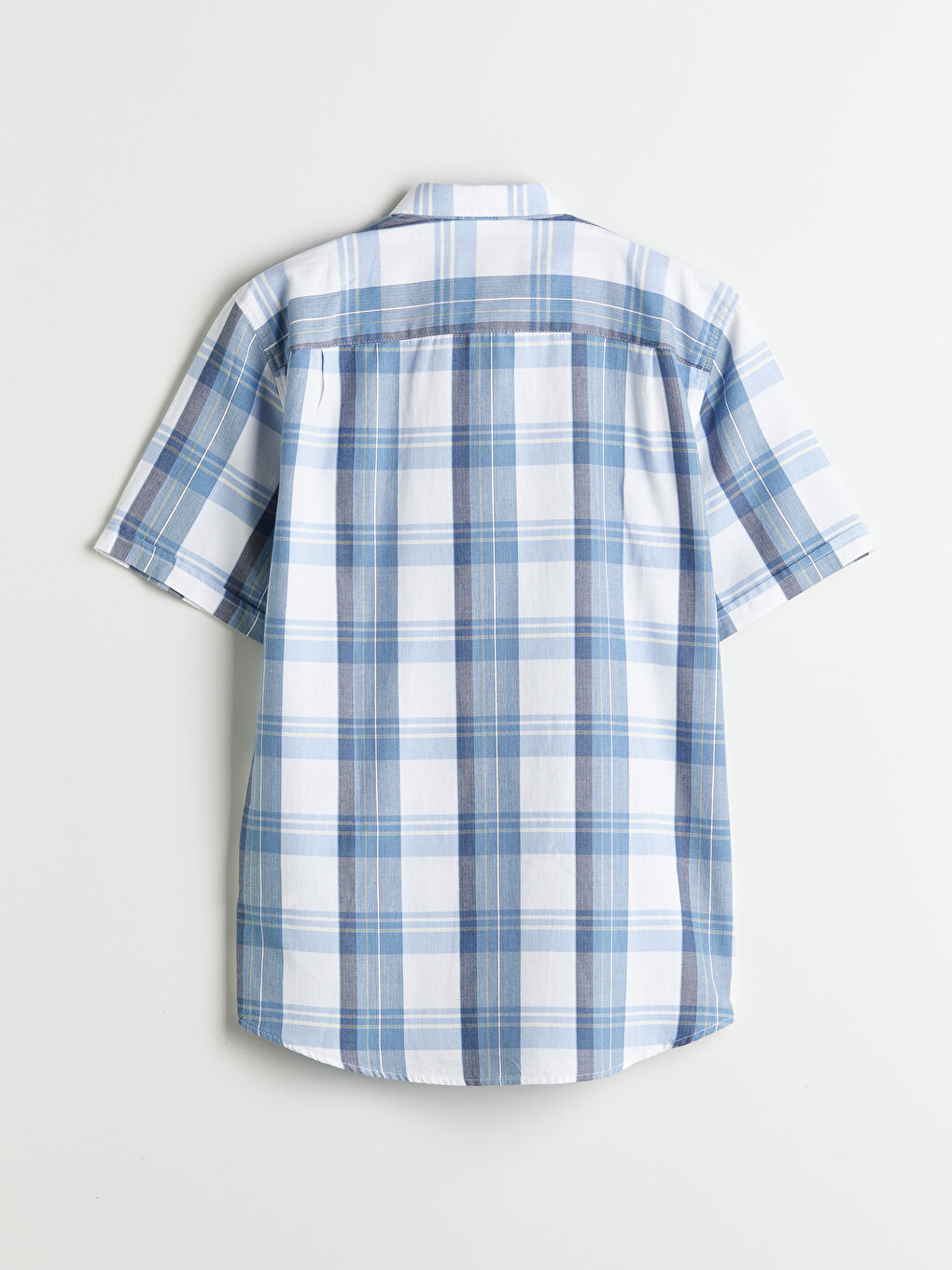 Mavi Regular Fit Kısa Kollu Ekose Gabardin Erkek Gömlek-5