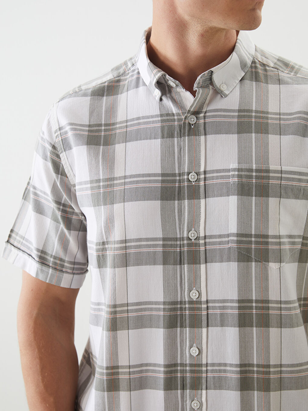Yeşil Regular Fit Kısa Kollu Ekose Gabardin Erkek Gömlek-2