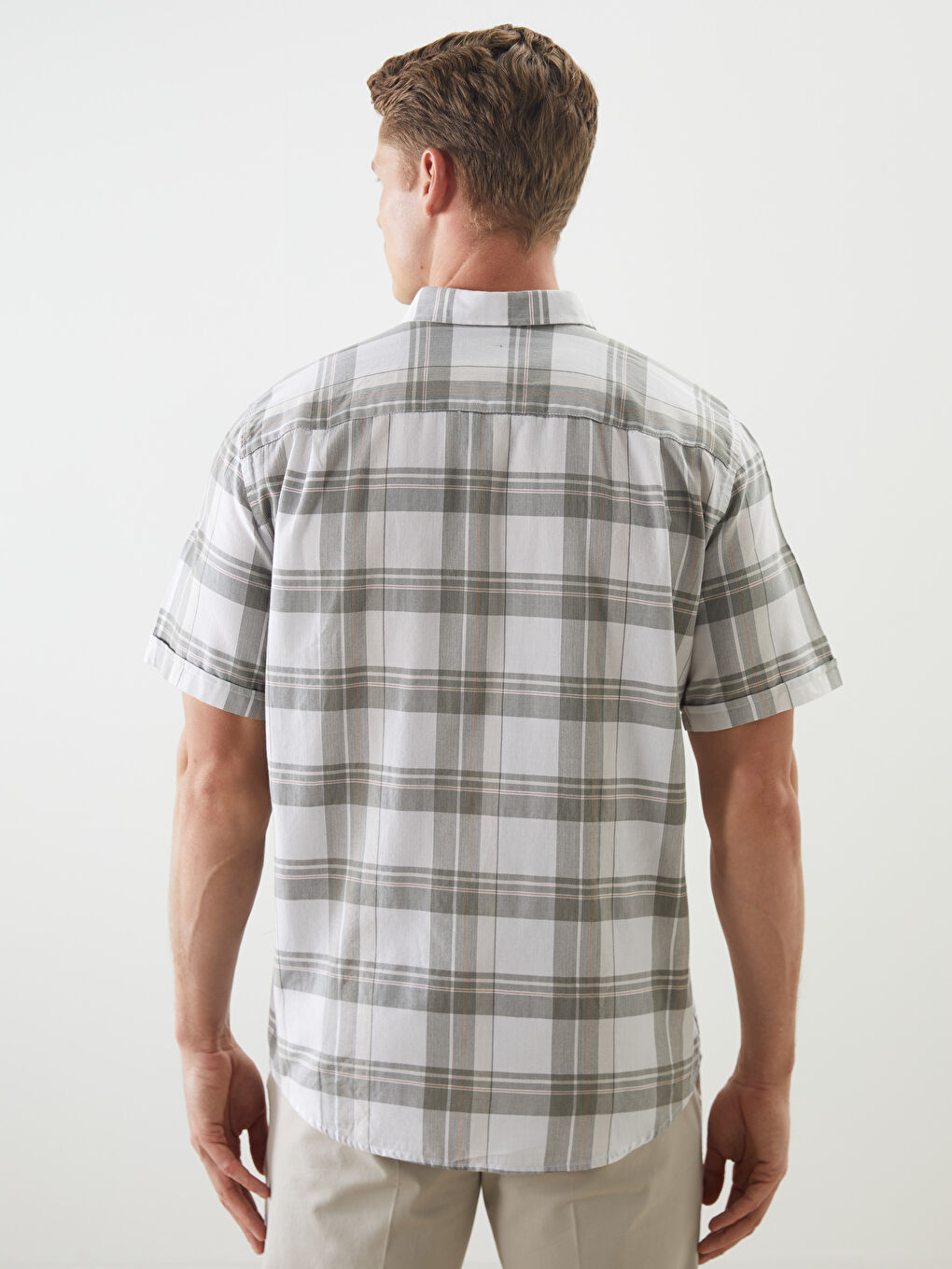 Yeşil Regular Fit Kısa Kollu Ekose Gabardin Erkek Gömlek-3