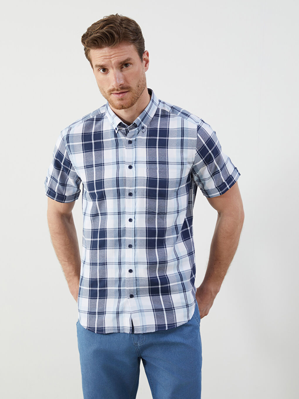 Mavi Regular Fit Kısa Kollu Ekose Erkek Gömlek