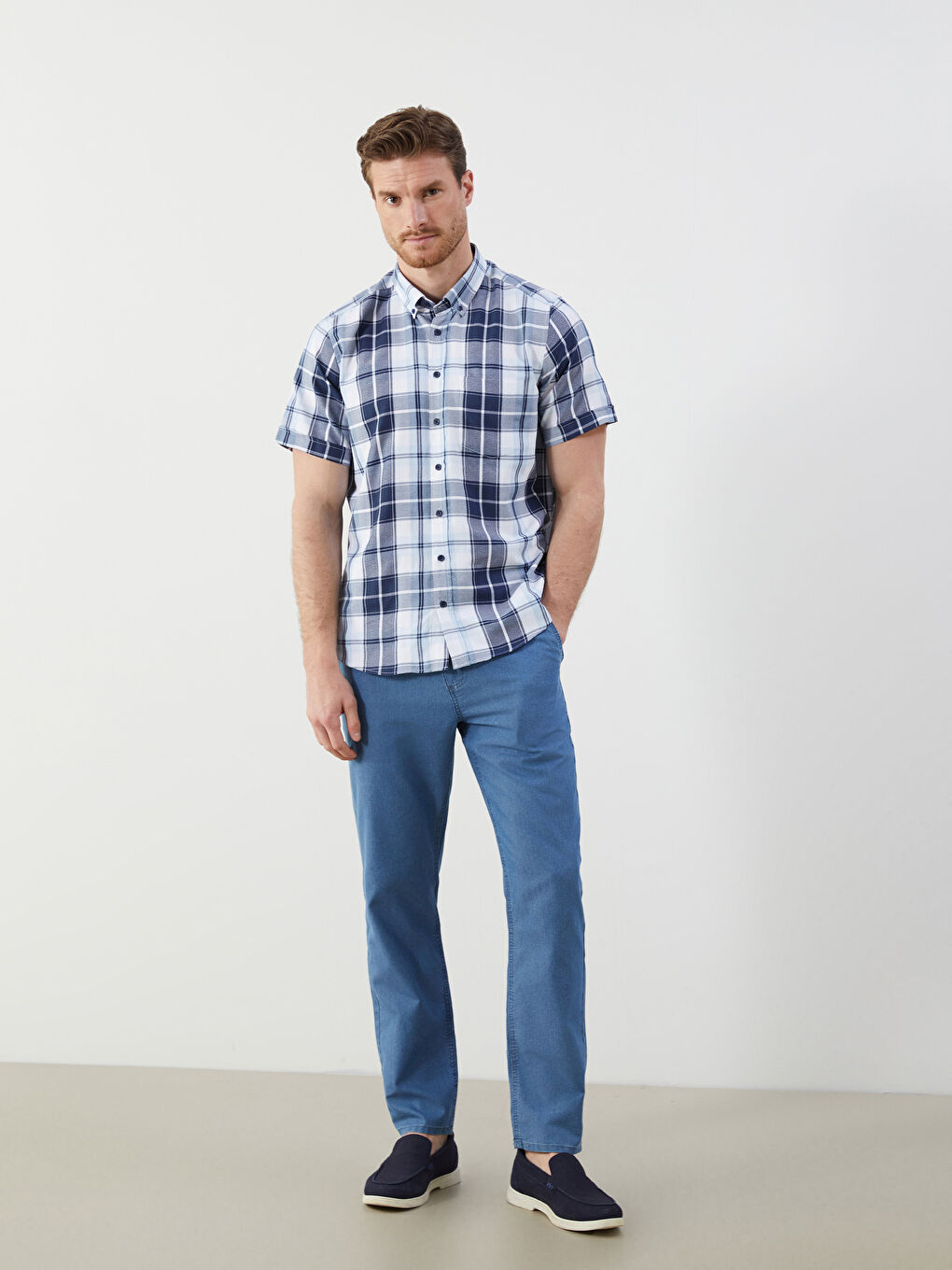 Mavi Regular Fit Kısa Kollu Ekose Erkek Gömlek-1