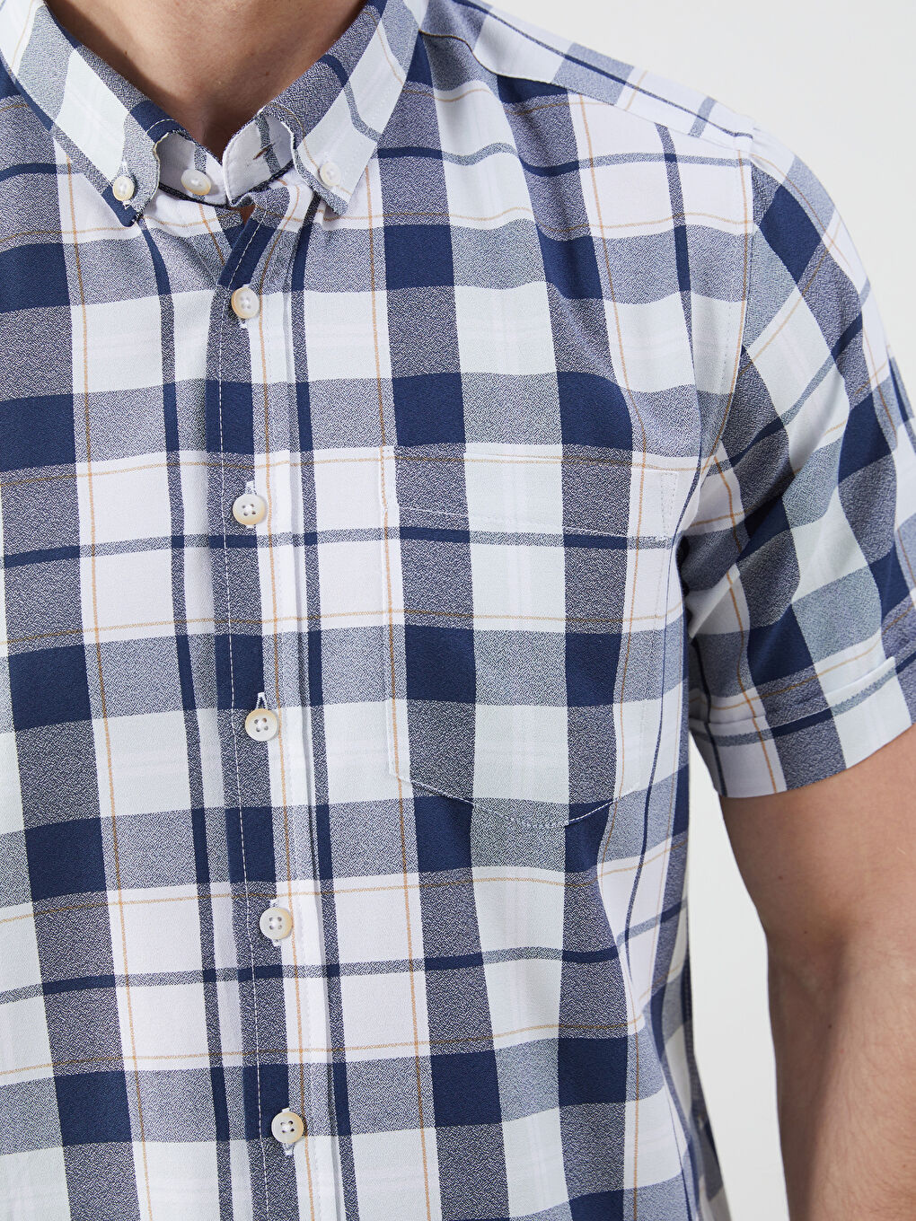 Lacivert Regular Fit Kısa Kollu Ekose Erkek Gömlek-2