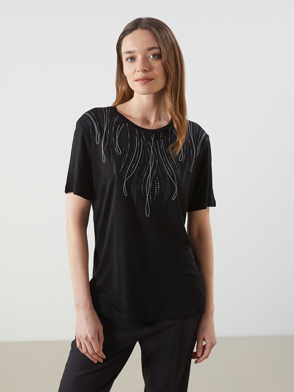 Crew Neck Patterned Women's T-Shirt -S5KS56Z8-CVL