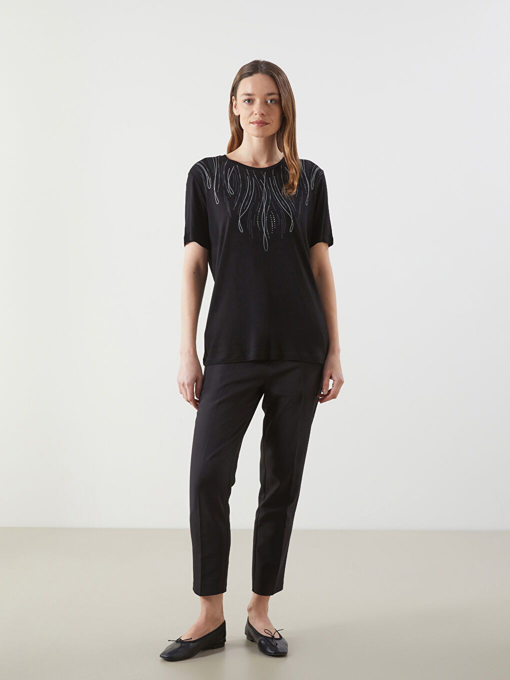 Crew Neck Patterned Women's T-Shirt -S5KS56Z8-CVL