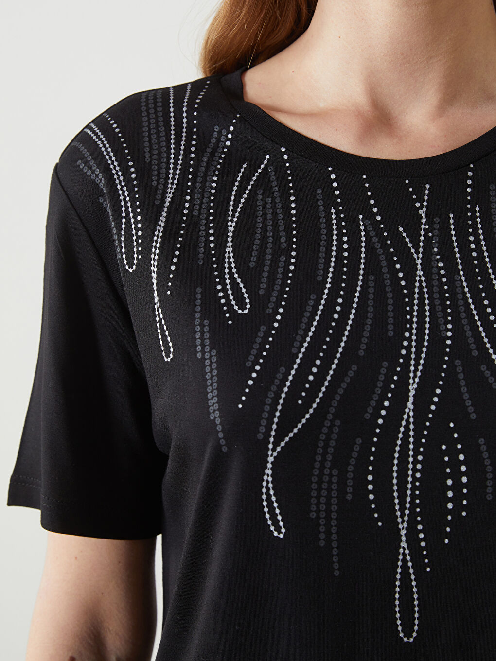 Crew Neck Patterned Women's T-Shirt -S5KS56Z8-CVL