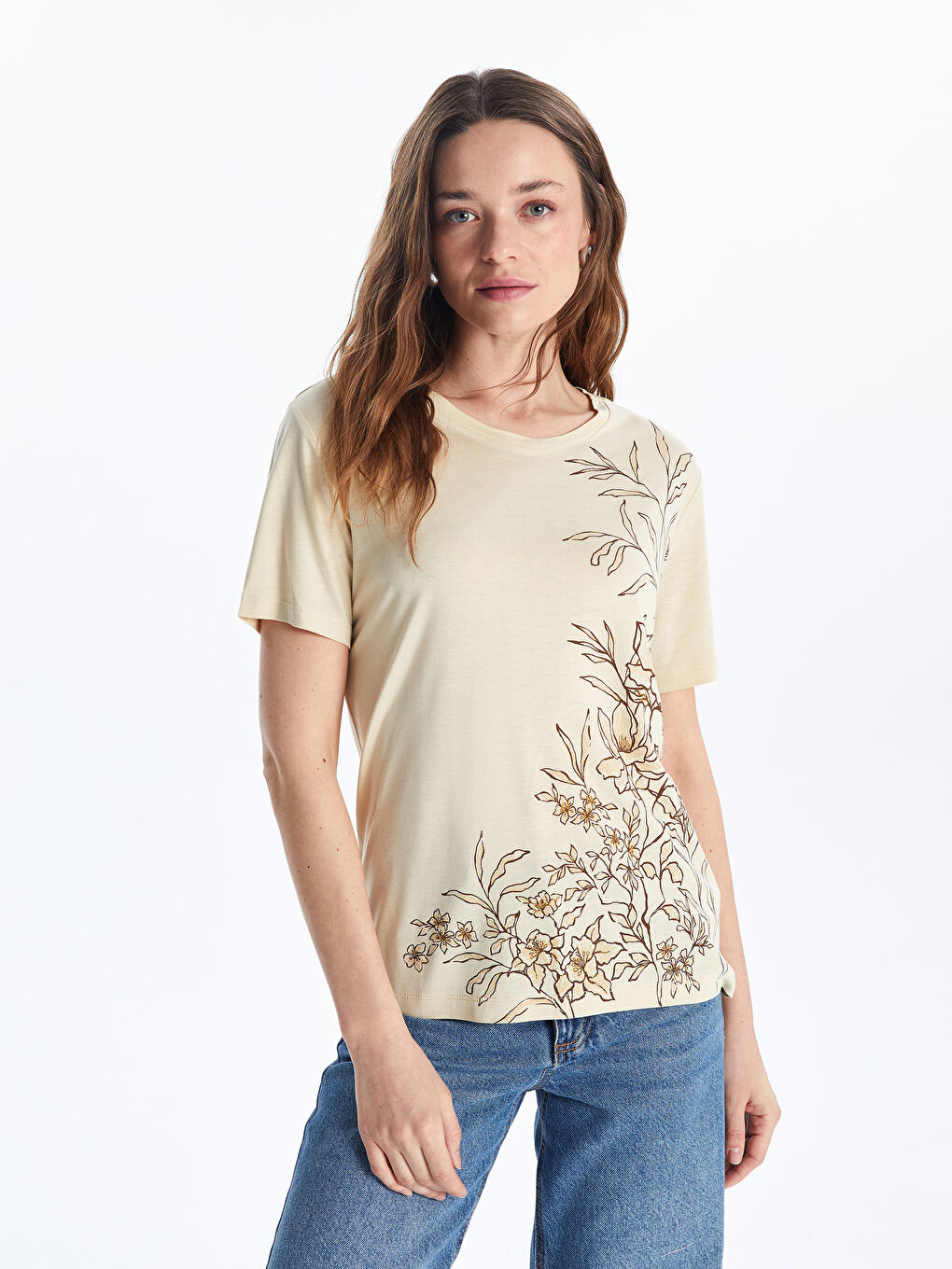 Crew Neck Floral Women's T-Shirt -S5KS56Z8-G7K
