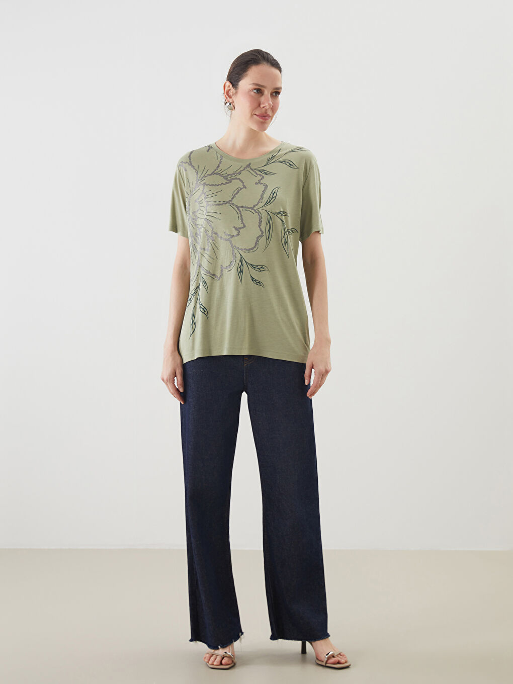 Crew Neck Floral Women's T-Shirt -S5KS56Z8-GHY