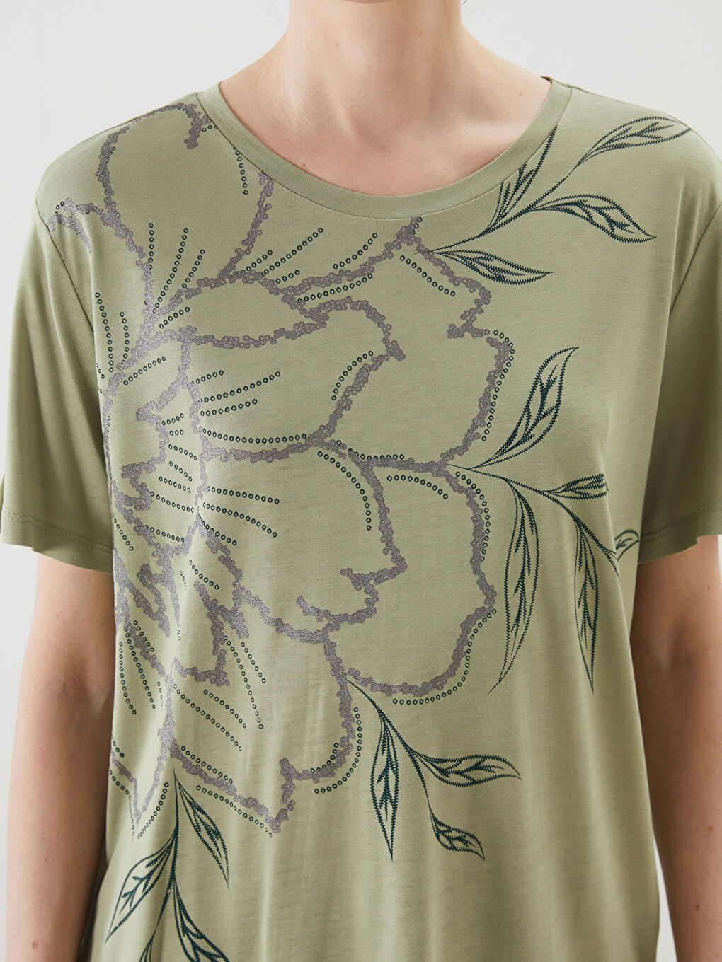 Crew Neck Floral Women's T-Shirt -S5KS56Z8-GHY